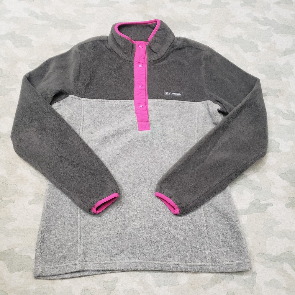 Columbia Sweatshirt Womens Small Gray Snap Color Block Fleece Pullover